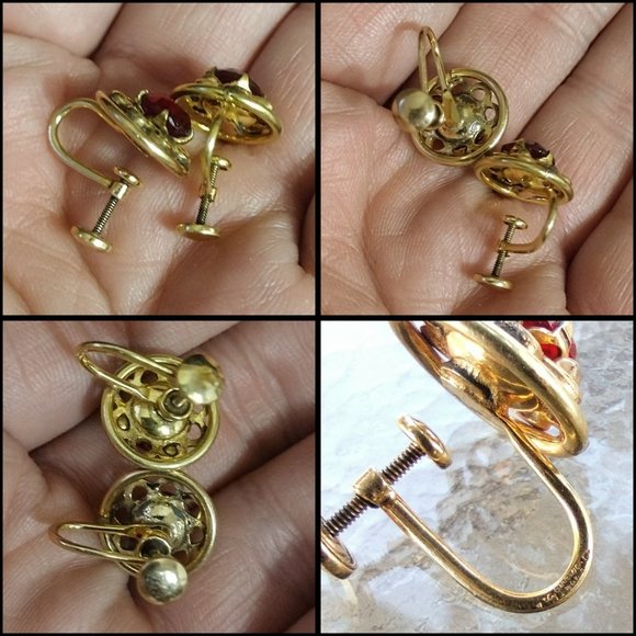 Antique  10k gold filled with garnet screw back clip on earrings - Picture 2 of 8